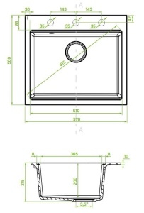 Granitna sudopera model NIKO 570 boja ULTRA CRNA - Img 2