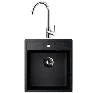 KOMPLET: Crni Granitni sudoper 450x500mm u kombinaciji sa inox slavinom