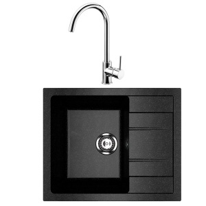 KOMPLET: Crni Granitni sudoper Valterra V607 i inox slavina