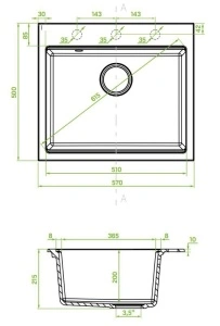 KOMPLET Granitni sudoper 570x510 - BEŽ model V104 i lucna slavina ZLATO - Img 3