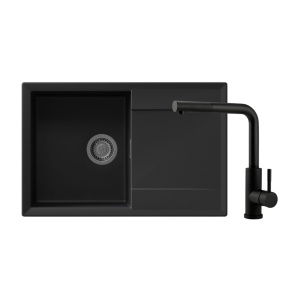 Granitni sudoper Valterra Luna 77x46x20 boja ultra crna + SLAVINA MAT CRNA sa tušem