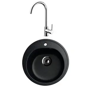 KOMPLET: Crni Granitni Sudoper fi500mm model V101 sa inox slavinom