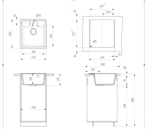 KOMPLET Granitni Sudoper 450x500mm - ULTRA BIJELA model V406 i lučna bijela slavina - Img 3