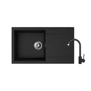 KOMPLET Granitni Sudoper 78x46 - GRANIT CRNA model V507 i lučna crna slavina