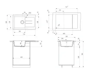Granitni Sudoper 770x500mm - siva boja model V507 i lučna siva slavina - Img 2