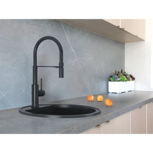 Granitni sudoper Valterra Como fi510mm boja ultra crna sa crnim sifonom - Img 3