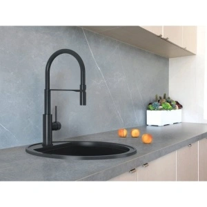 Granitni sudoper Valterra Como fi510mm boja ultra crna sa crnim sifonom - Img 3
