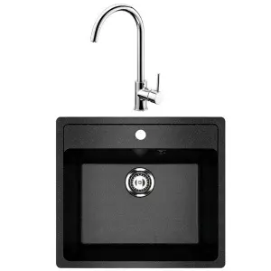 KOMPLET: Granitni sudoper 560x500mm - GRANIT CRNA model V104 i Inox lučna slavina
