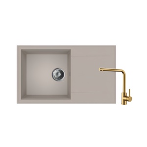 KOMPLET Granitni Sudoper 770x500mm - bež boja model V507 i L zlatna slavina