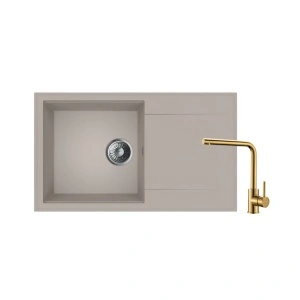 KOMPLET Granitni Sudoper 770x500mm - bež boja model V507 i L zlatna slavina