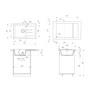 KOMPLET Granitni Sudoper 770x500mm i lučna slavina crna - Img 3