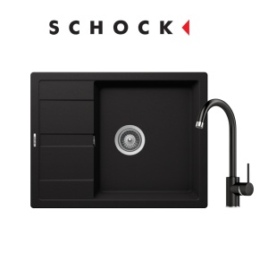 KOMPLET: Schock granitni sudoper RONDA D-100L boja crna mat i LUČNA SLAVINA