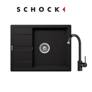 KOMPLET: Schock granitni sudoper RONDA D-100L boja crna mat i LUČNA SLAVINA