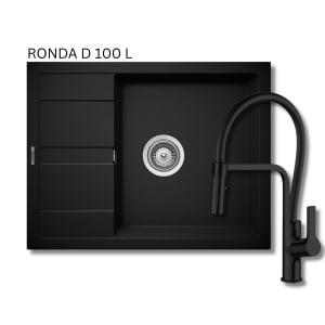 KOMPLET: Schock granitni sudoper RONDA D-100L boja crna mat i TUŠ SLAVINA