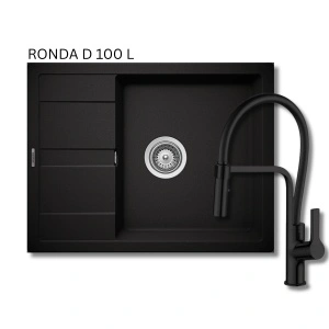 KOMPLET: Schock granitni sudoper RONDA D-100L boja crna mat i TUŠ SLAVINA