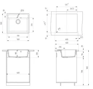 KOMPLET Granitni Sudoper 560x500mm - GRAFIT SIVA model V104 i lučna siva slavina - Img 3