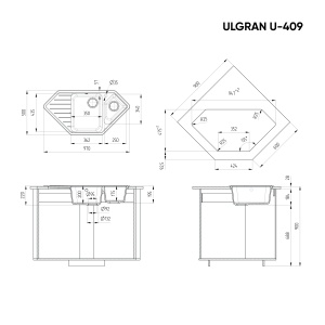 Ugaoni granitni sudoper Valterra V409 boja crna - Img 2
