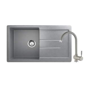Granitni Sudoper 770x500mm - siva boja model V507 i lučna siva slavina