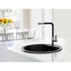 Granitni sudoper Valterra Como fi510mm boja ultra crna sa crnim sifonom - Img 4