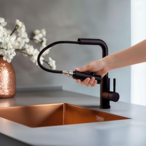 Granitni sudoper Valterra Luna 77x46x20 boja ultra crna + SLAVINA MAT CRNA sa tušem - Img 3