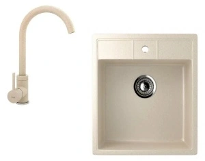 KOMPLET Granitni sudoper 450x500mm - BEŽ model V406 i lučna bež slavina