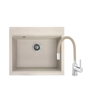KOMPLET Granitni sudoper 570x510 - BEŽ model V104 i Flexy slavina bez