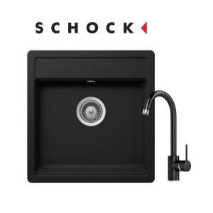 KOMPLET Schock granitni sudoper NEMO N-100S crna mat i lučna slavina crna
