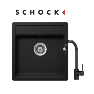 KOMPLET Schock granitni sudoper NEMO N-100S crna mat i lučna slavina crna