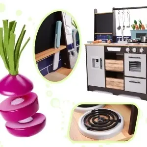 Bucătărie pentru copii din lemn MDF cu accesorii LOFT XXL 96cm - Img 2