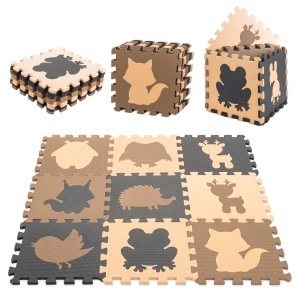 Covoraș de puzzle din spumă pentru copii 9el. bej-maro-negru 85cm x 85cm x 1cm