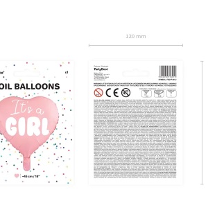 "Este o fată" balon de folie pentru baby shower inima roz 48cm - Img 3