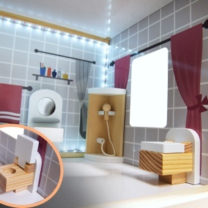 MDF casa de păpuși din lemn + mobilier 78cm negru LED negru - Img 2