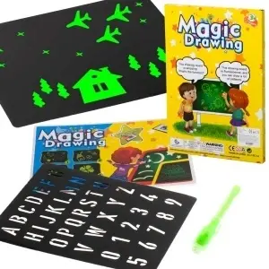 Tablă de desen cu lumină magică + kit creativ cu stilou UV
