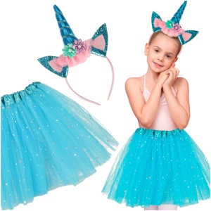 Unicorn carnaval costum de carnaval bentiță + fustă albastru 3-6 ani
