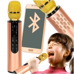 Microfon karaoke fără fir Bluetooth auriu