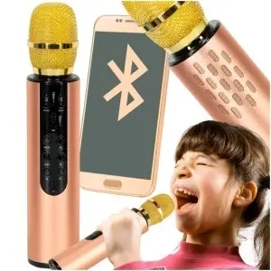 Microfon karaoke fără fir Bluetooth auriu - Img 1