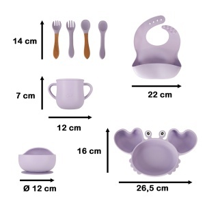 Ustensile de silicon pentru copii crab set de 9 bucăți violet - Img 3