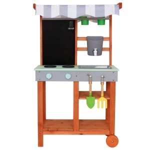 Bucătărie de noroi din lemn pentru grădină pe roți accesorii robinet în aer liber Lulilo Sableto 116 cm - Img 3