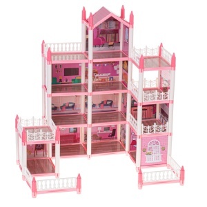 Casa de păpuși vila roz DIY 4 nivele de mobilier - Img 2