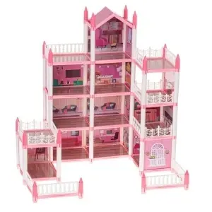 Casa de păpuși vila roz DIY 4 nivele de mobilier - Img 2