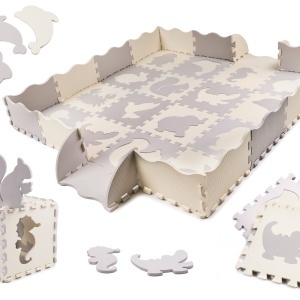 Covoraș de spumă pentru puzzle-uri / parc de joacă pentru copii 36el. gri-ecru
