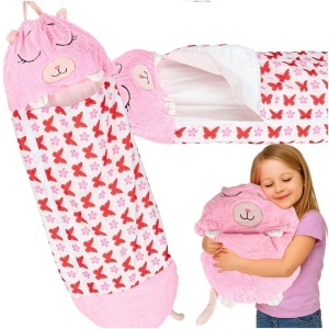 Sac de dormit pentru copii pernă turistică 2in1 135x50cm roz