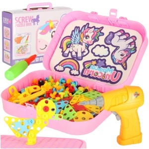 Blocuri de construcție într-o cutie + șurubelniță unicorn