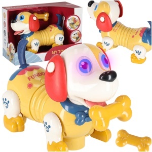 Câinele interactiv cu os robot răspunde la atingere