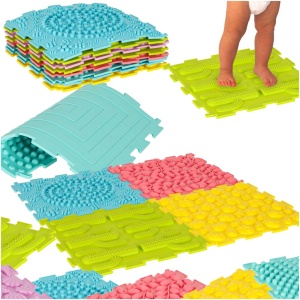 Covor senzorial montessori masaj picioare puzzle 8 piese pastel