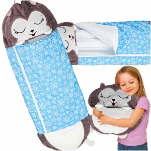 Sac de dormit pentru copii pernă turistică 2in1 135x50cm albastru
