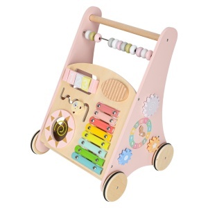Cărucior pentru copii din lemn cu abacus roz - Img 3