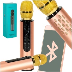 Microfon karaoke fără fir Bluetooth auriu - Img 2