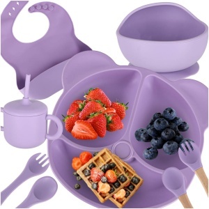 Set de ustensile din silicon pentru copii de 8 bucăți violet