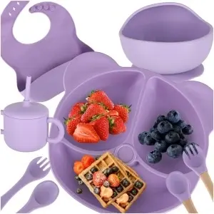 Set de ustensile din silicon pentru copii de 8 bucăți violet - Img 1